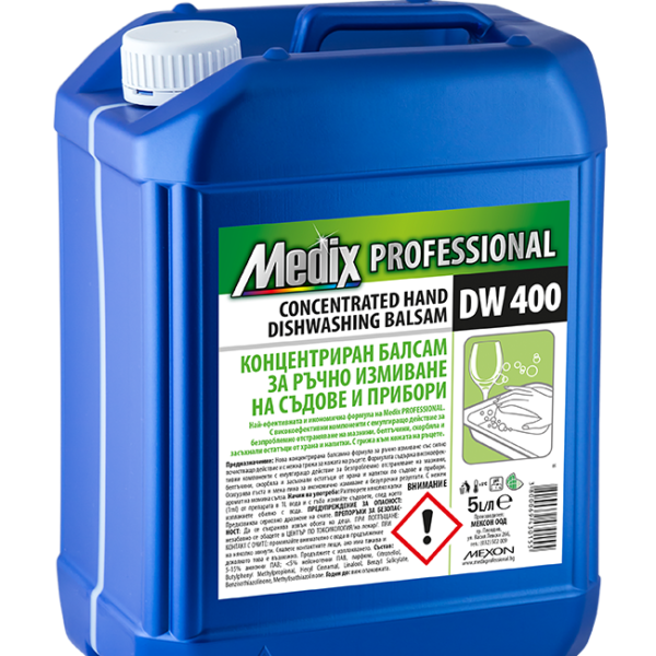 Санитарни консумативи за бизнеса MEDIX Professional DW 400 – концентриран балсам за ръчно измиване на съдове и прибори (зелен)