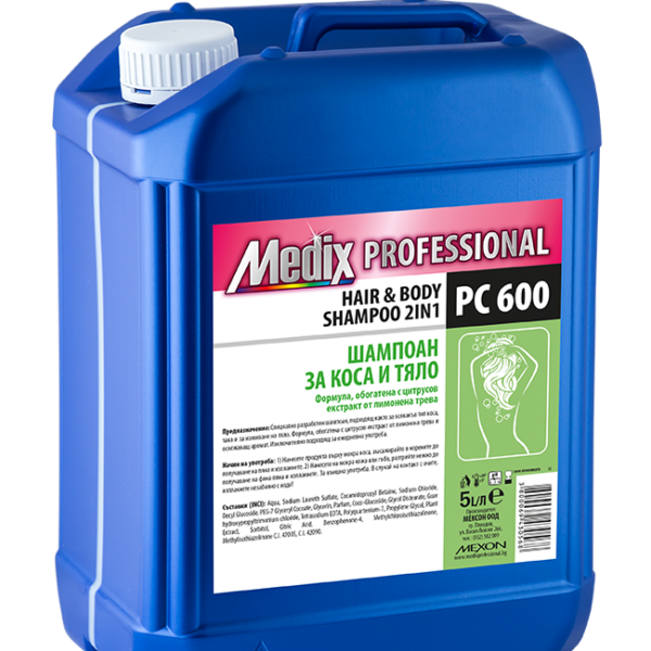 Санитарни консумативи за бизнеса MEDIX Professional HAIR & BODY SHAMPOO 2 IN 1 PC 600 – шампоан за коса и тяло